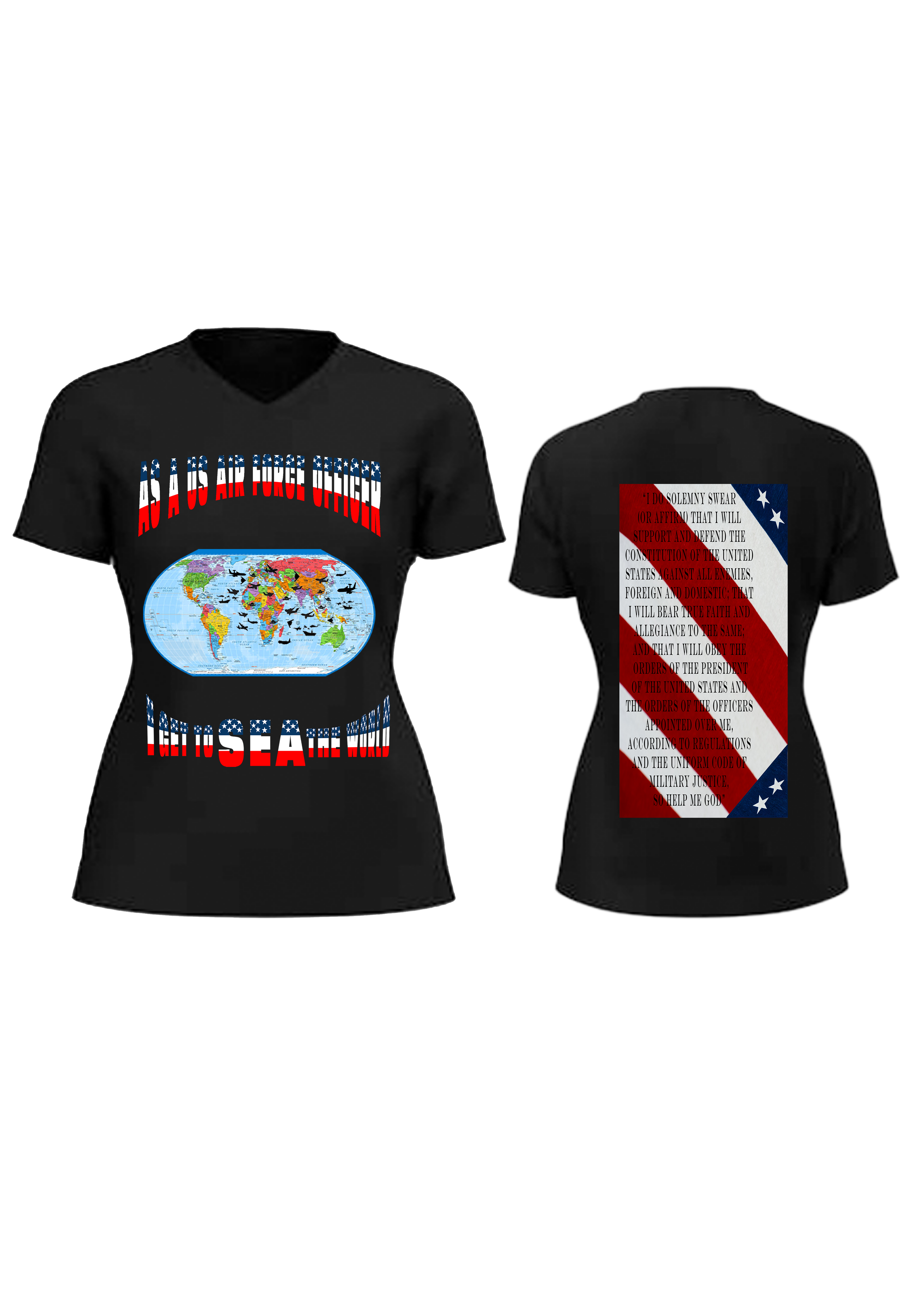 Women US Air Force Officer Stars and Strips V Neck