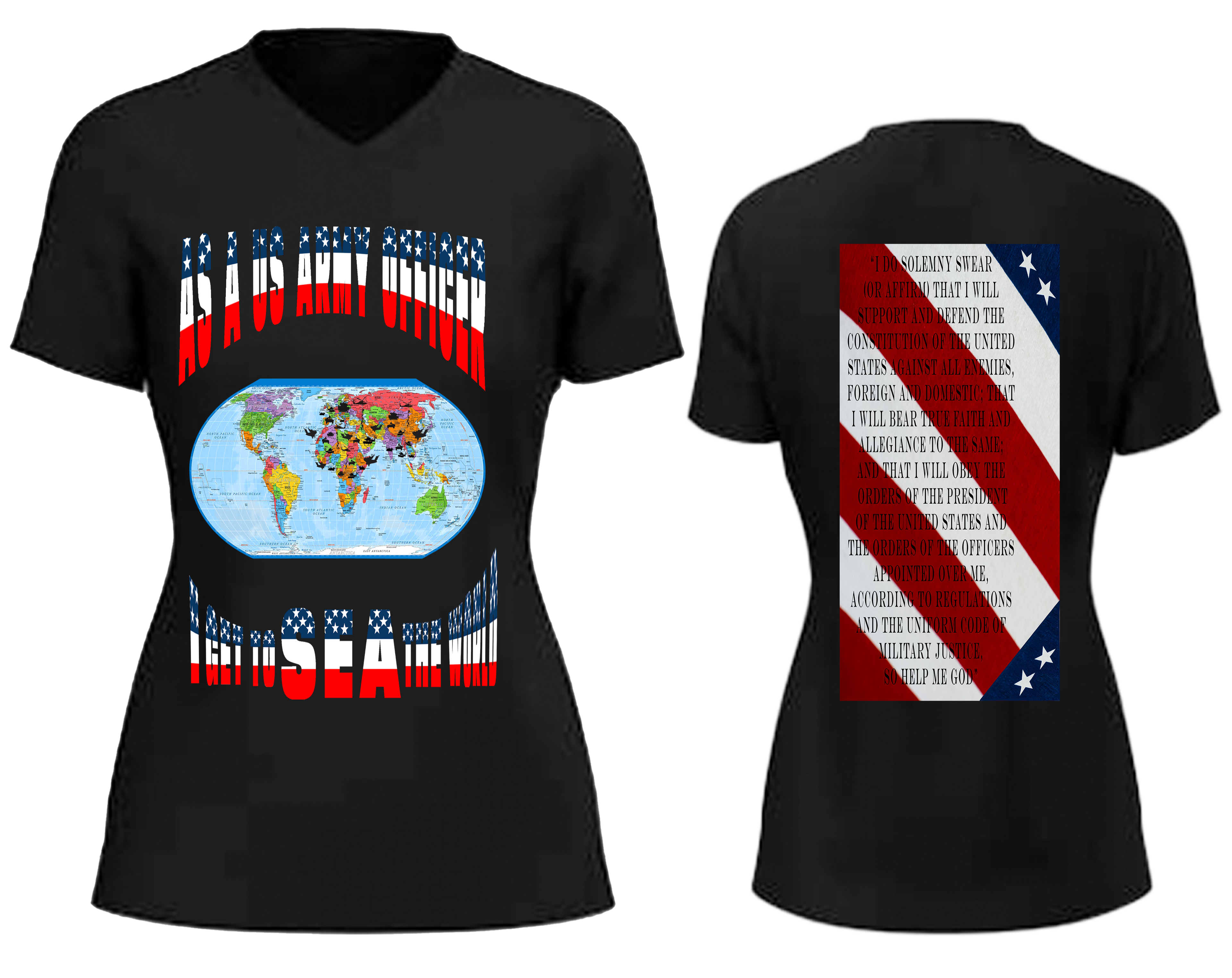 Women US Army Officer Stars and Strips V Neck
