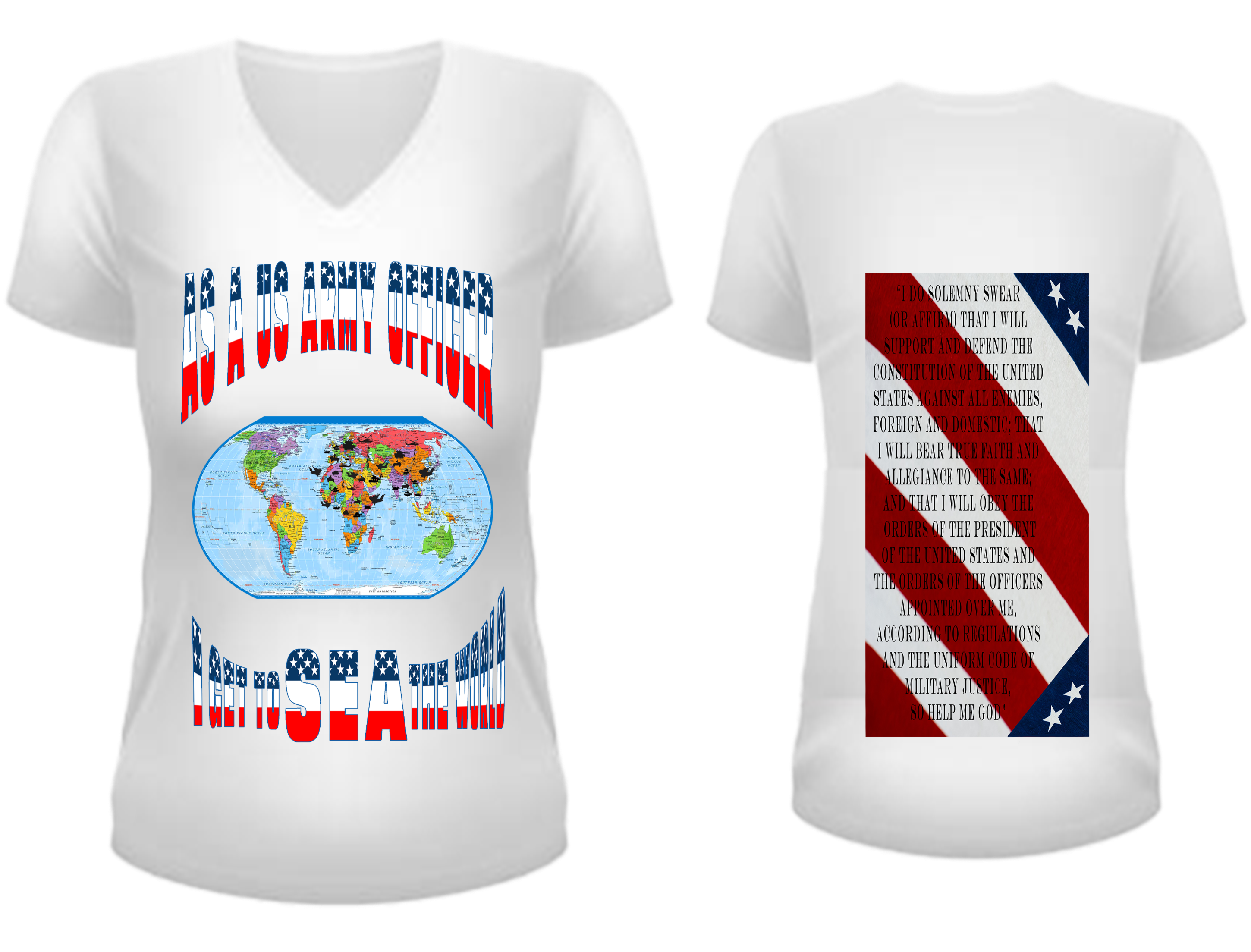 Women US Army Officer Stars and Strips V Neck
