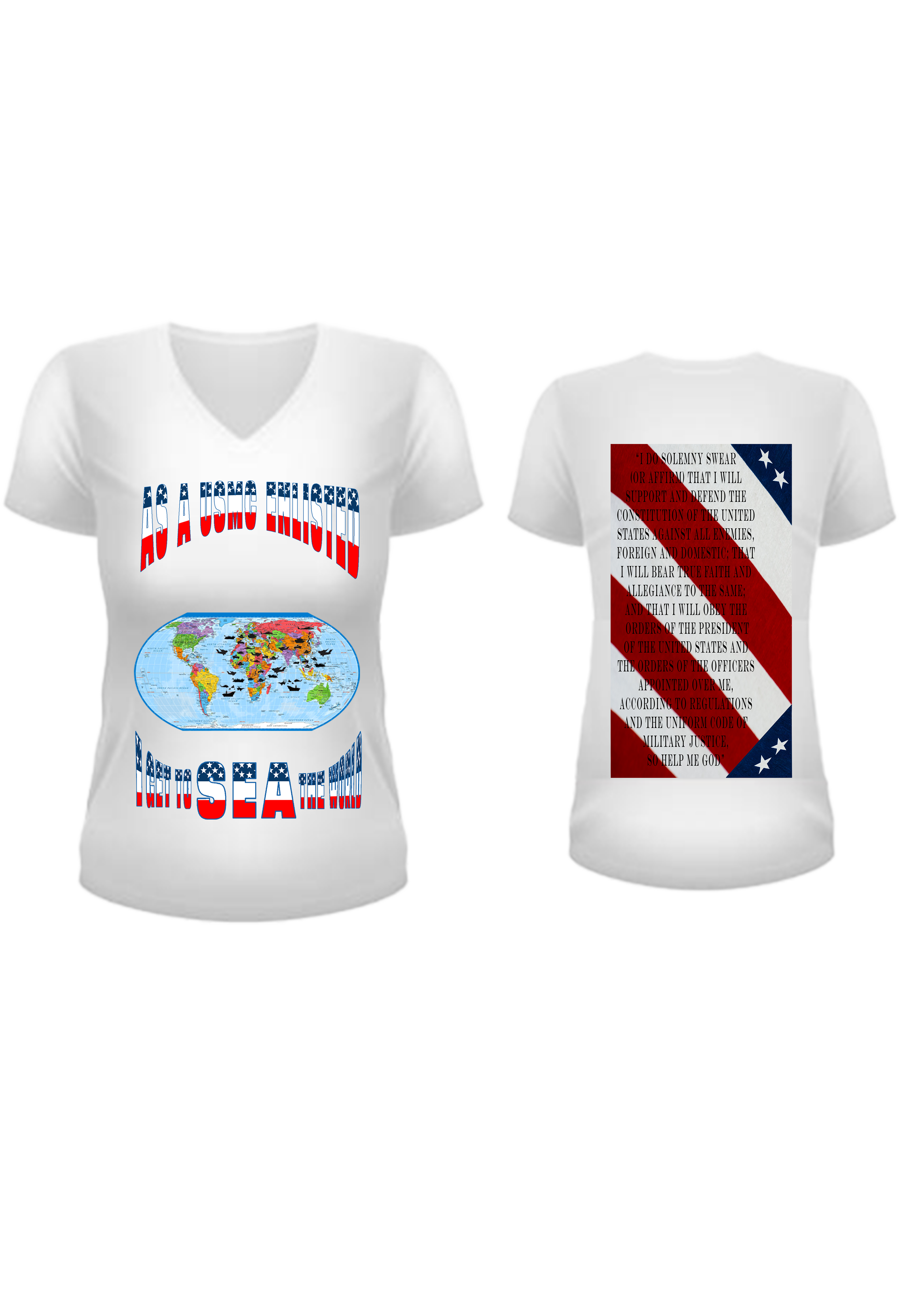 Women USMC Enlisted Stars and Strips V Neck