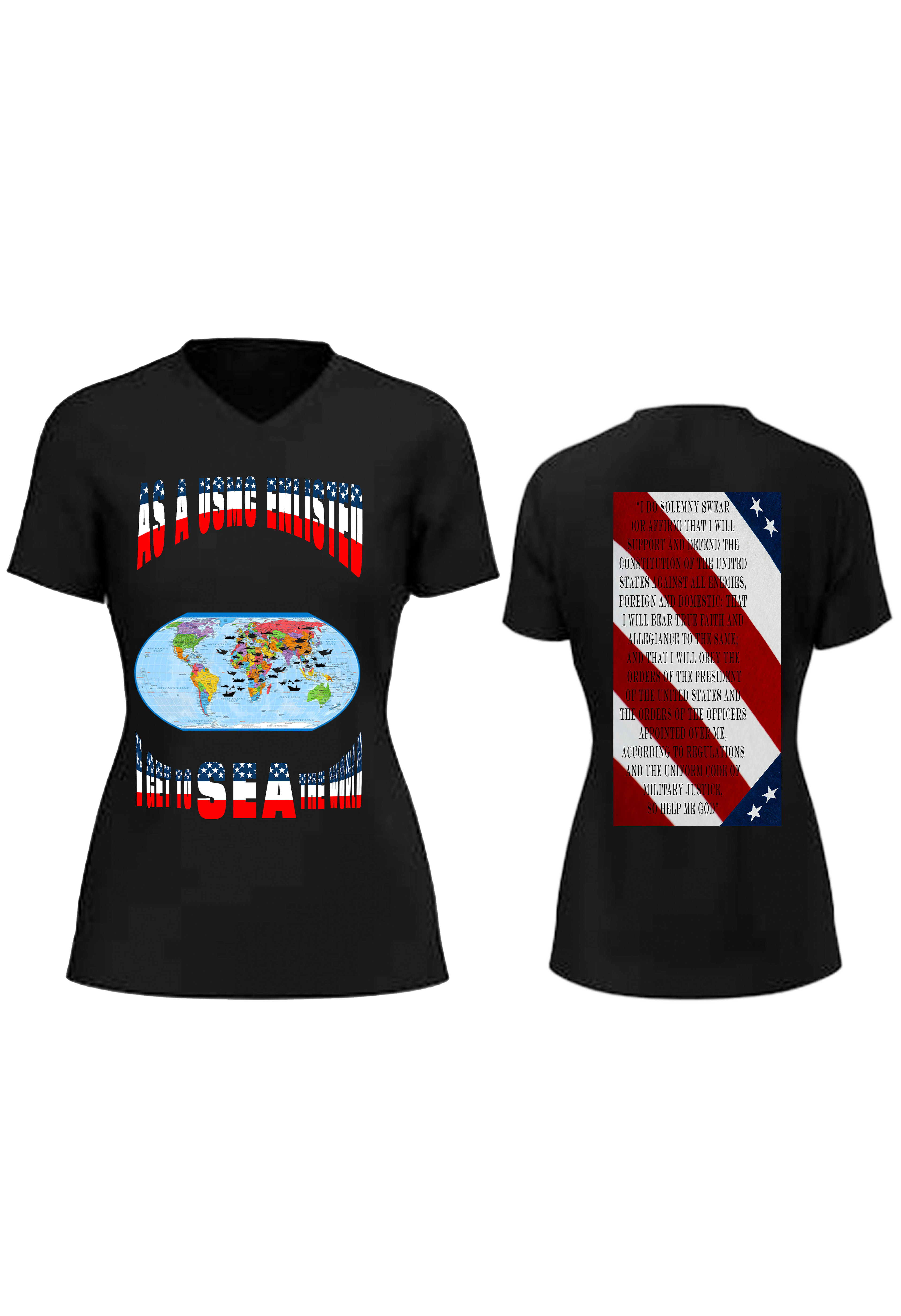 Women USMC Enlisted Stars and Strips V Neck