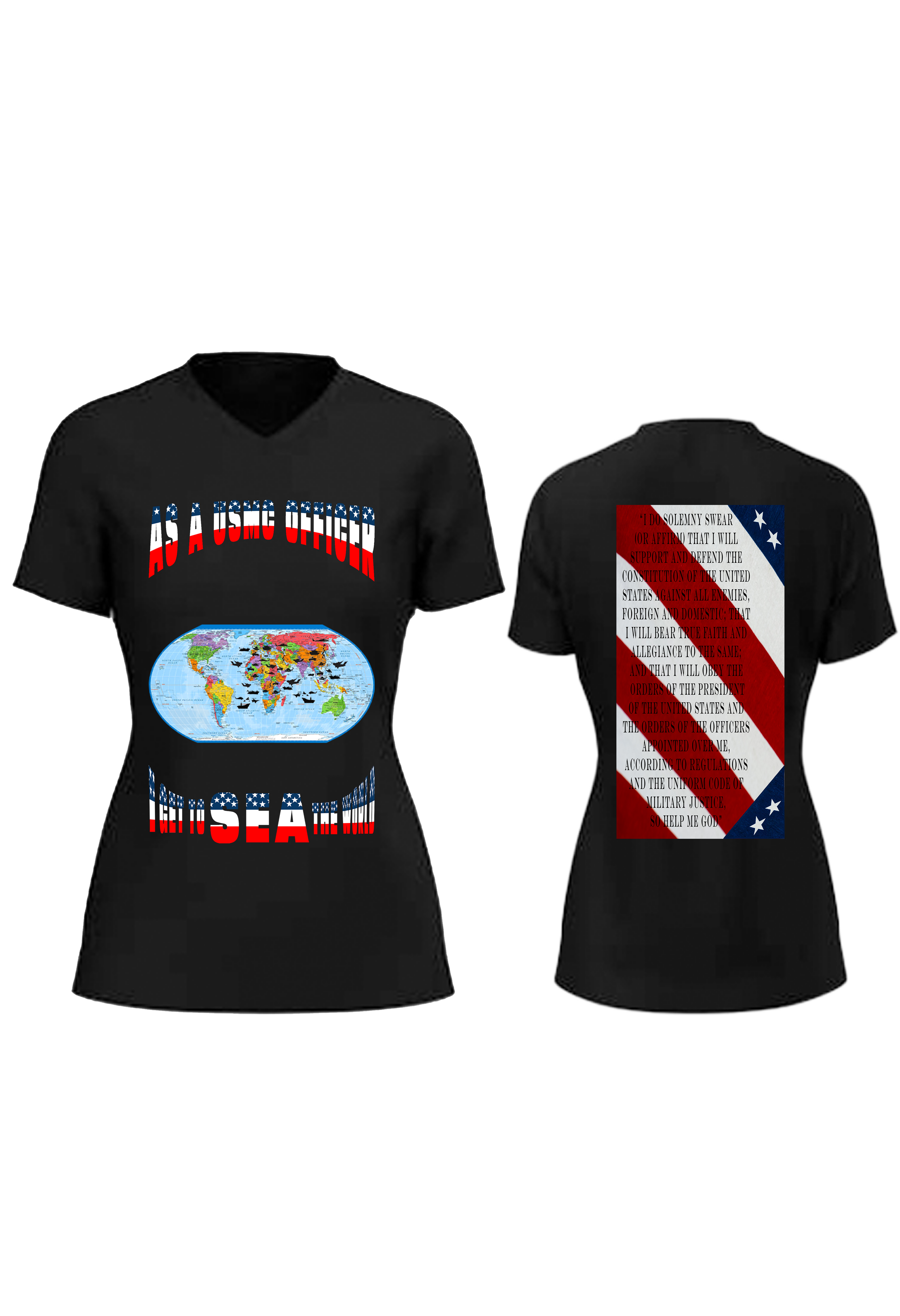 Women USMC Officer Stars and Strips V Neck