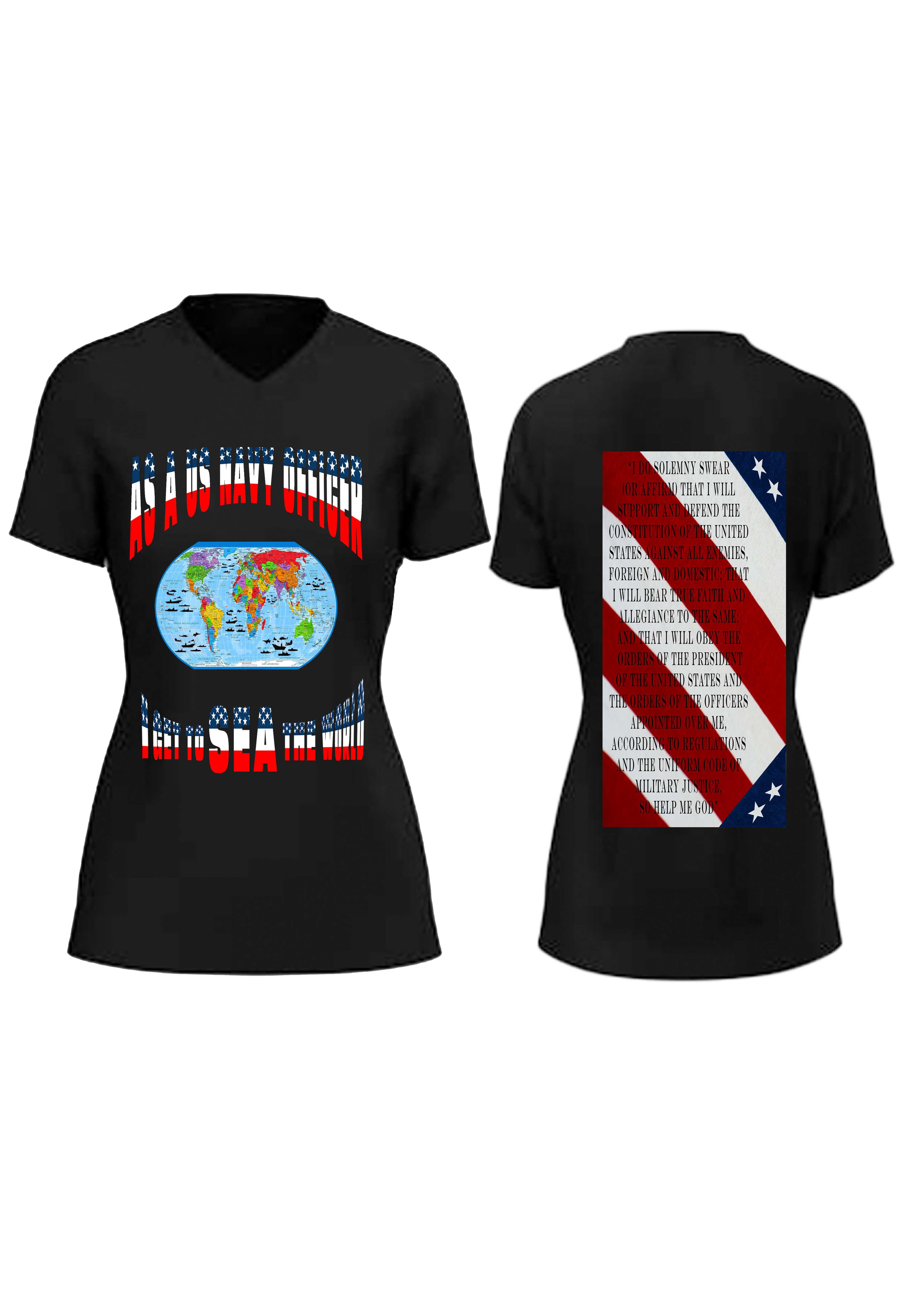 Women US Navy Officer Stars and Strips V Neck