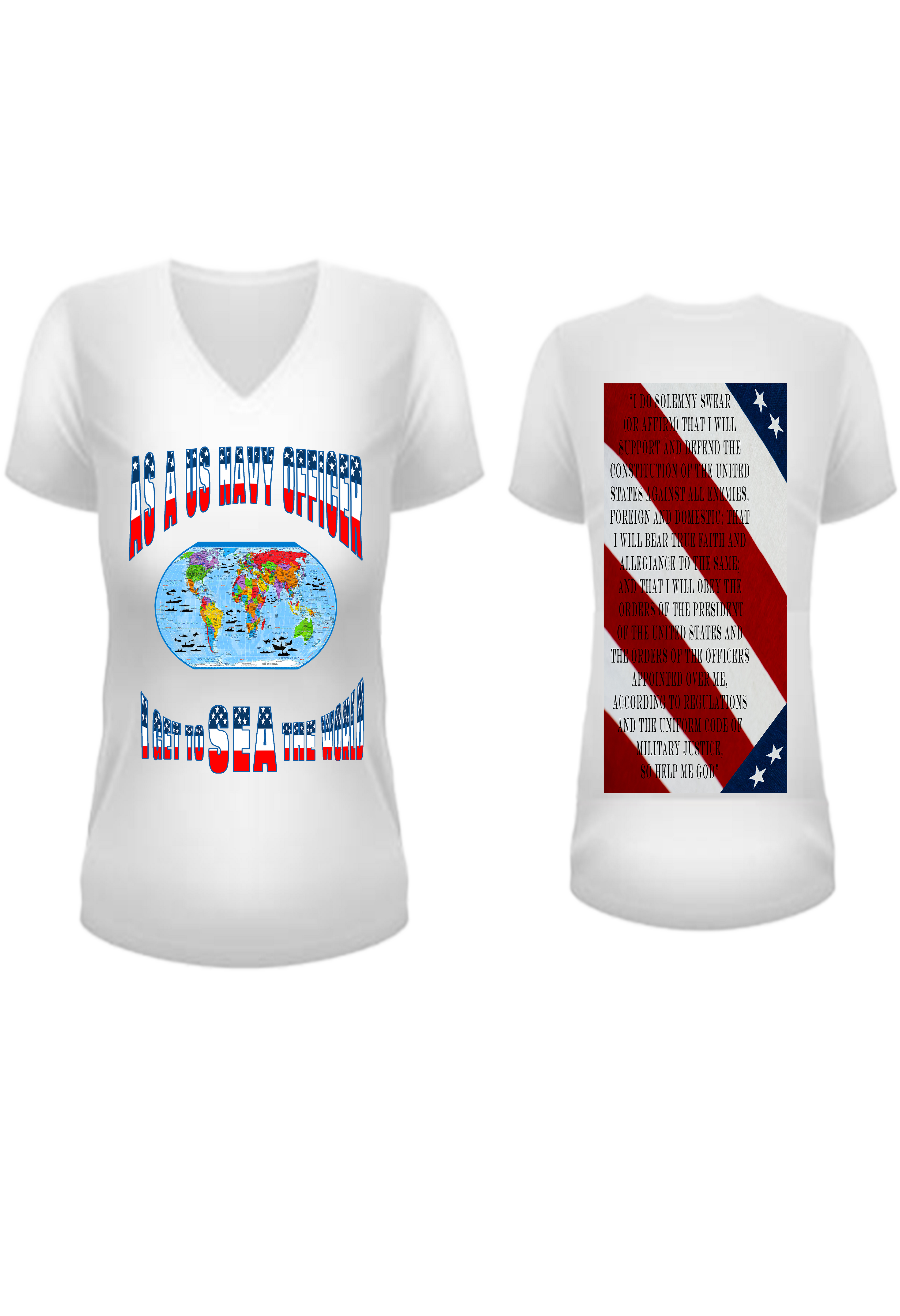 Women US Navy Officer Stars and Strips V Neck
